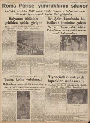    gra iü z e iç e. di iFE 12 * YENİ ASIR 18 Kânunuevv. : Pazar 1938 oma Parise yumruklarını sıkıyor Haftalık gazeteler 1939