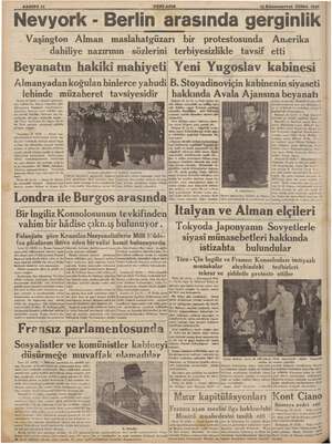  SAHIFE 12 YENİ ASIR 23 Kânunuevvel CUMA 1933 evyork - Berlin arasında gerginlik Vaşington Alman maslahatgüzarı bir...