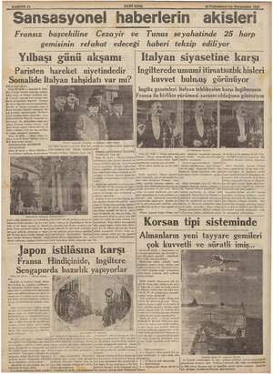  SAHIFE 12 mm YENTASIR Sansasyonel haberlerin akisleri 29 Kânunuevvel B: 1933 Fransız başvekiline Cezayir ve Tunus seyahatinde
