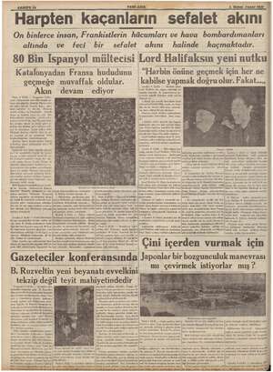  $AHİFE 12 YENI ASIR 7 ş 5 Şubat Pazar 1939 Harpten kaçanların sefalet akını On binlerce insan, Frankistlerin hücumları ve...