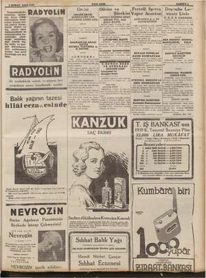  | UBAT SALI1939. Yemeklerin kı- RADYOLİ iN ler mi sak ihtilâtların- zatürreeye kadi her nevi hastalığa yol aça ile muhakkak