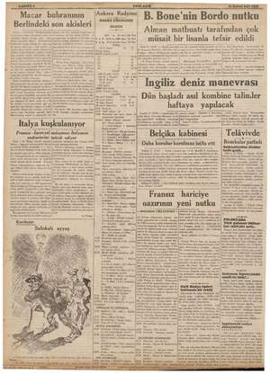   Radyosu | DALGA UZUNLUĞU BUGÜN ni li “Macar buhranının Berlindeki son akisleri Berlin İ 1639 m. 183 Kes/120 Wwe Kes./ 20