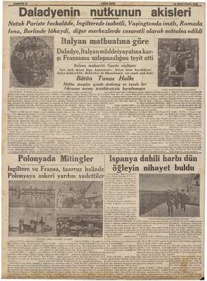  m SAHİFE 10 31 Mart Cuma 1939 - Daladyenin nutkunun akisleri Nutuk Pariste fevkalâde, Ingilterede isabetli, Vaşingtonda...