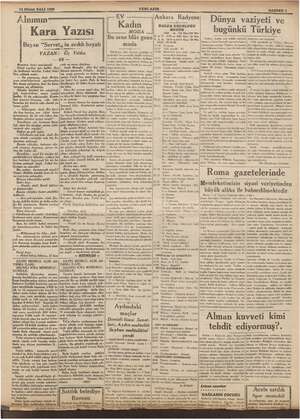    YENİ YENİ ASIR SAHIFE 7 Kadın MOD ene Müze moda 25 Nisan SALI 1939 Al Dünya vaziyeti ve bugünkü Türkiye ii DALGA UZUNLUĞU B