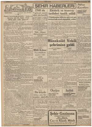  Nüfus Kayıtları 1940 da | Elektrik ve tramvay | isanzizse MAL Ae ESA | Yapılacak tarifeleri tasdik edildi | "sir. Gecenin ez