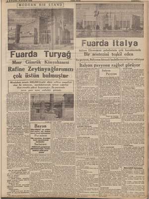  3 EYLUL PAZAR 1933 YEN! AŞIK İMODERN BIR STAND 'uarındaki Talya sergisinin ç Izmir F epheden görünüşü lydn Ekonomisi...