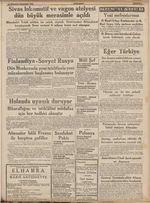    23 fear Sazamtc 12) | Bl Sivas lokomotif ve vagon atelyesi dün büyük merasimle açıldı Münakalat Vekili mühim bir nutuk...