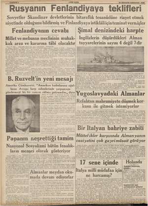    28 liktesrin cur cumartesi, 1939” Rusyanın Fenlandiyaya teklifleri Sovyetler Skandinav devletlerinin bitaraflık tesanüdüne