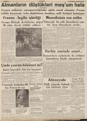  SAHIFE 4 YENI ASIR 20 Sonteşrin Almanların düştükleri meş'um hata / 1 Veriş Fransız milletinin P A şüphe etmek olmuştur....