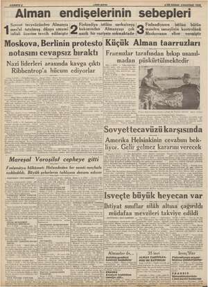  : Ey ŞA l | b j 4 Ik kânun yazartesi 1939, “Alman endişelerinin sebepleri Sovyet tecavüzünden Almanya mes'ul tutulmuş dünya