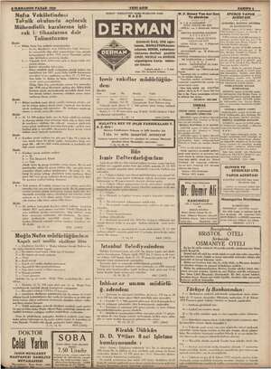    8 İLKKANUN PAZAR 1939 Nafıa Vekâletindeü: sizi YENI ASIR SAHIFE 5 SIHHAT VEKALETİNİN RESMİ RUHSATINI HAİZ z ” SPERCO VAPUR