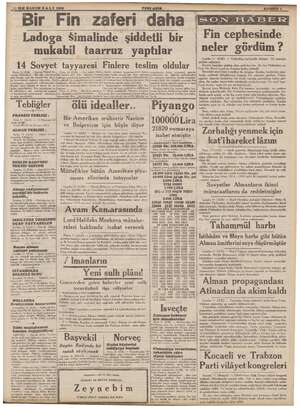    .I2 ILK KANUN SALI 1939. “Bir Fin zaferi “daha Ladoga Simalinde şiddetli bir mukabil taarruz yaptılar SON HABER Fin...