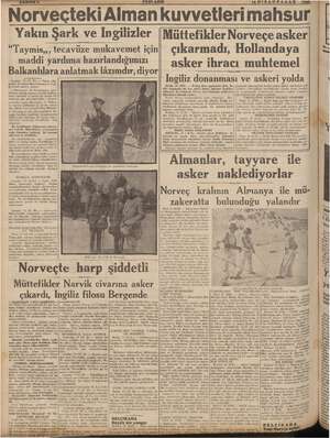  'Norveçteki Alman kuvvetleri mahsur YEN! ASIR 4 NISANPAZAR 1942, Yakın Şark ve İngilizler amaa. “Taymis,,, tecavüze mukavemet