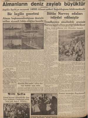    SAHİFE 6 Almanların deniz zayiatı büyüktür YENI ASIR Ingiliz harbiye nezareti 14000 Alman askeri boğulduğunu bildirmektedir