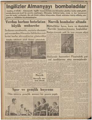    —1S MAYIS CUMARTESİ ingilizler Almanyavı bombaladılar gınlar ve infilâklar kavdolunmuştur. Londra, 17 (Ö.R) -- Almanyada