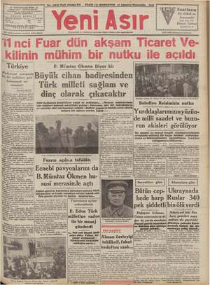    FJATI (5) KURUSTUR 21 Ağustos Persembe 1941 m No. 10973 Kırk Altıncı Yıl 44 - GAZİ BULVARI İZMİR - 44 - Pen rm sn İmtiyaz