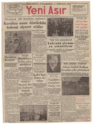 Yeni Asır Gazetesi 11 Ağustos 1942 kapağı