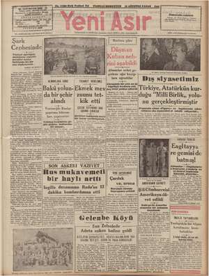 Yeni Asır Gazetesi 16 Ağustos 1942 kapağı