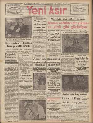 Yeni Asır Gazetesi 18 Ağustos 1942 kapağı