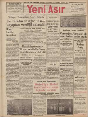 Yeni Asır Gazetesi 21 Ağustos 1942 kapağı