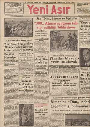 Yeni Asır Gazetesi 23 Ağustos 1942 kapağı