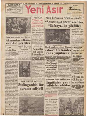 Yeni Asır Gazetesi 25 Ağustos 1942 kapağı
