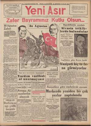 Yeni Asır Gazetesi 30 Ağustos 1942 kapağı