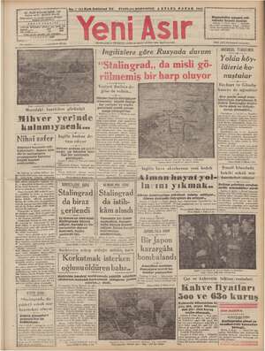 Yeni Asır Gazetesi 6 Eylül 1942 kapağı