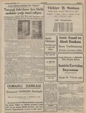    9 EYLÜL CARSAMRA Turyağ fabrikası her türlü makine yağı imal ediyor Ordumuzun nebati ei (Toryağ) ihtiyacırı da bu fabrika