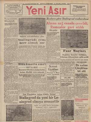 Yeni Asır Gazetesi 11 Eylül 1942 kapağı