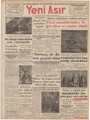 Yeni Asır Gazetesi 14 Eylül 1942 kapağı