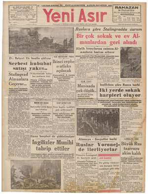 Yeni Asır Gazetesi September 21, 1942 kapağı