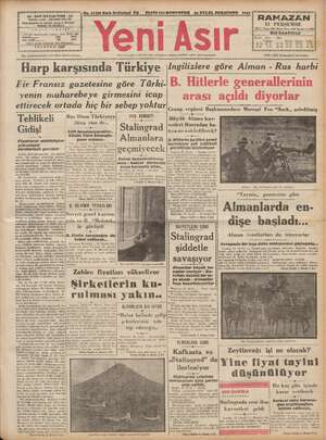 Yeni Asır Gazetesi September 24, 1942 kapağı