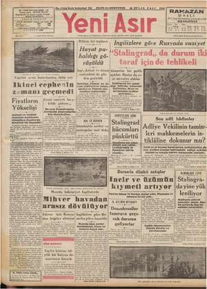 Yeni Asır Gazetesi September 29, 1942 kapağı