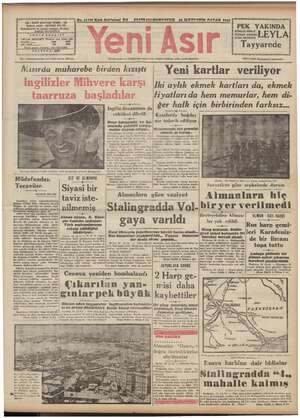 Yeni Asır Gazetesi October 25, 1942 kapağı