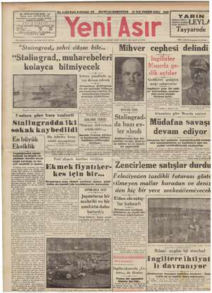 Yeni Asır Gazetesi October 27, 1942 kapağı