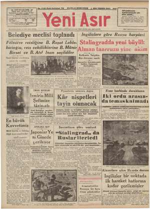Yeni Asır Gazetesi November 3, 1942 kapağı