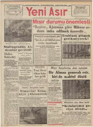 Yeni Asır Gazetesi November 6, 1942 kapağı