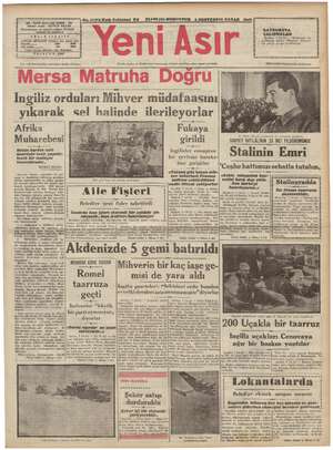 Yeni Asır Gazetesi November 8, 1942 kapağı