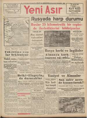 Yeni Asır Gazetesi 25 Kasım 1942 kapağı