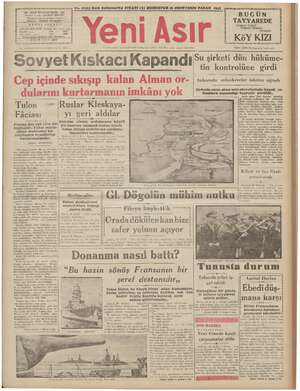 Yeni Asır Gazetesi November 29, 1942 kapağı