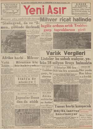 Yeni Asır Gazetesi December 16, 1942 kapağı