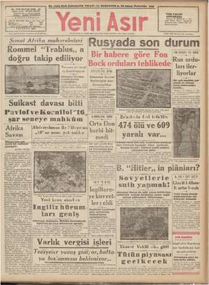 Yeni Asır Gazetesi 24 Aralık 1942 kapağı