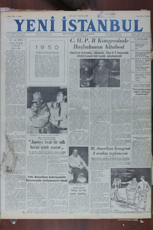 Yeni İstanbul Gazetesi 1 Ocak 1950 kapağı