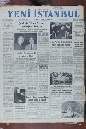 Yeni İstanbul Gazetesi 2 Ocak 1950 kapağı