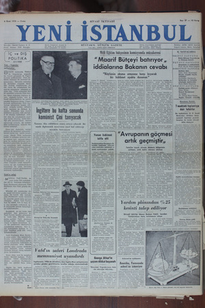 Yeni İstanbul Gazetesi 6 Ocak 1950 kapağı
