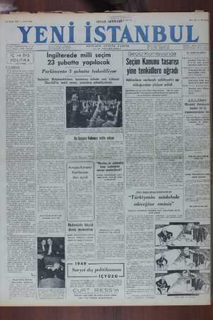 Yeni İstanbul Gazetesi 11 Ocak 1950 kapağı