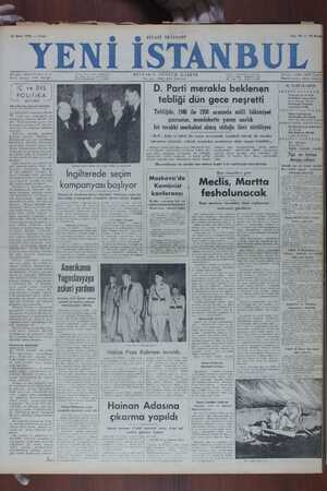 Yeni İstanbul Gazetesi 13 Ocak 1950 kapağı