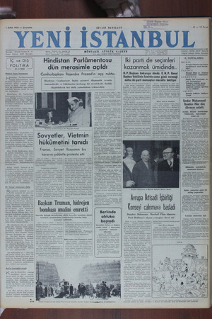 Yeni İstanbul Gazetesi 1 Şubat 1950 kapağı