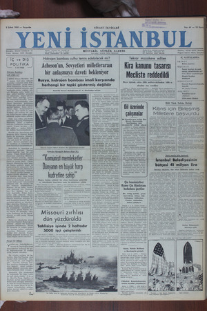 Yeni İstanbul Gazetesi 2 Şubat 1950 kapağı